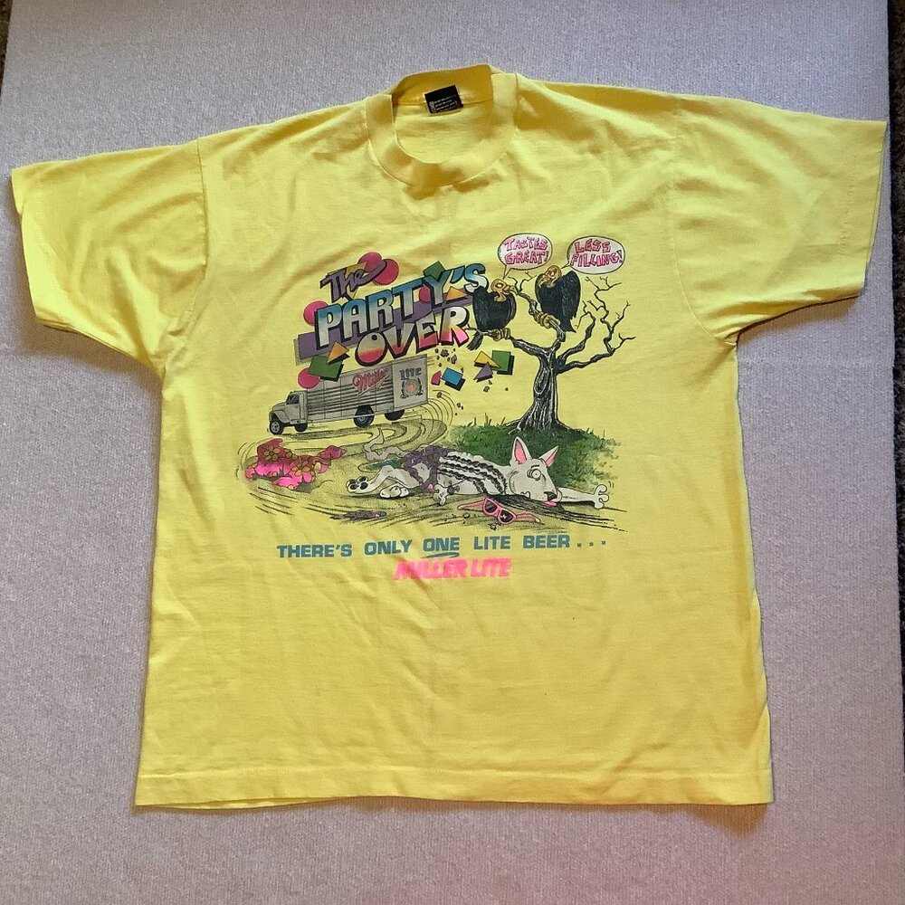 Vintage Screen Stars Tag Single Stitch Miller Lite T-Shirt Size XL Yellow